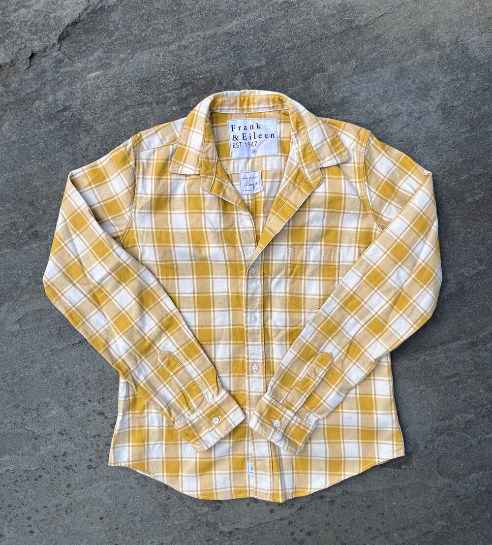 Frank & Eileen Barry Cotton Shirt Yellow White Check Plaid Button Down Italy XS